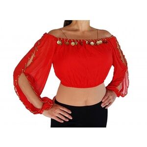 New red heream belly dancing top with coins size M/L costume